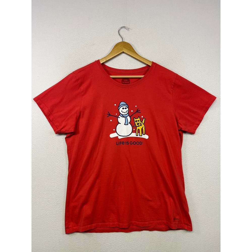 Holiday Festive Life is Good Womens XL Red Snowman Dog Crusher Tee T-Shirt